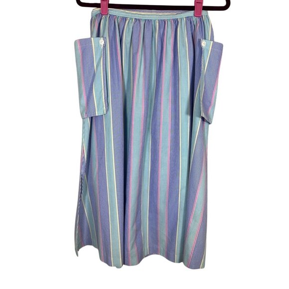 Vintage Striped Skirt 11 Blue Retro Classic Mod Preppy Boho Western Country 80s - Picture 1 of 10